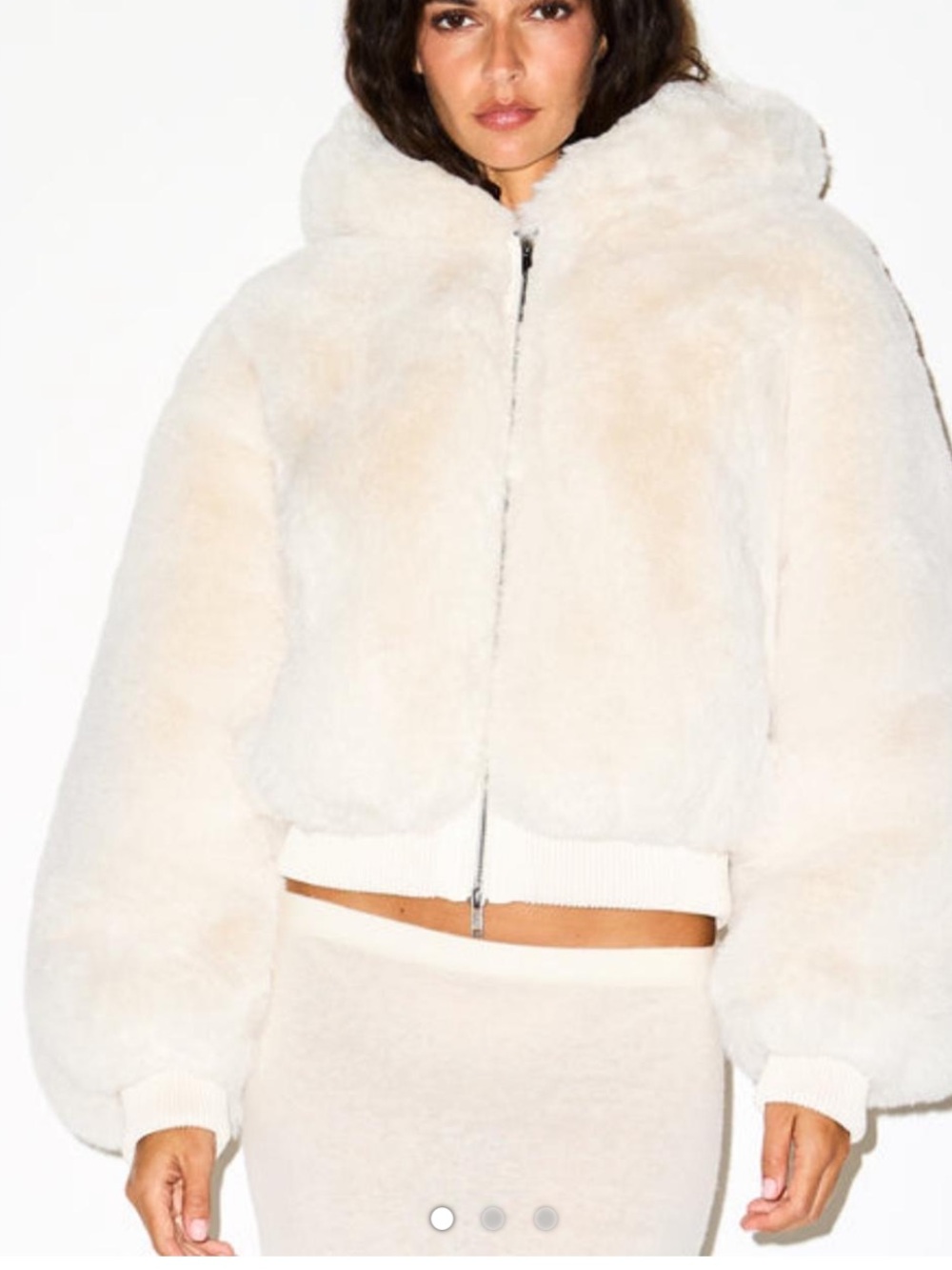 H&M Cream Faux Fur Hooded Bomber Jacket